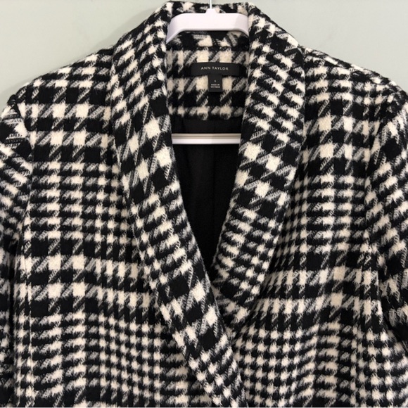 Ann Taylor Black & Ivory Houndstooth Relaxed Wool-Blend Jacket – Size S - Picture 5 of 12
